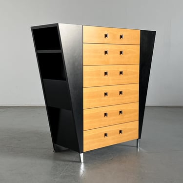 Vintage Postmodern Memphis Design Chest of Drawers in Beechwood and Chromed Metal by Schönbuch, 1980s Germany 