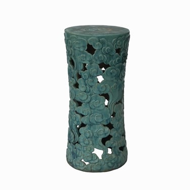 Ceramic Clay Turquoise Cloud Scroll Round Tall Pedestal Table Display Stand cs7785E 