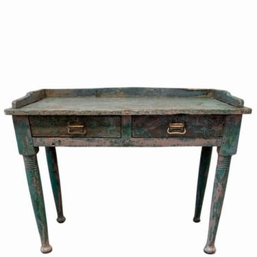 Antique European Green Distressed Painted Pine Farm Sorting Work Table Server - 18th/19th Century 