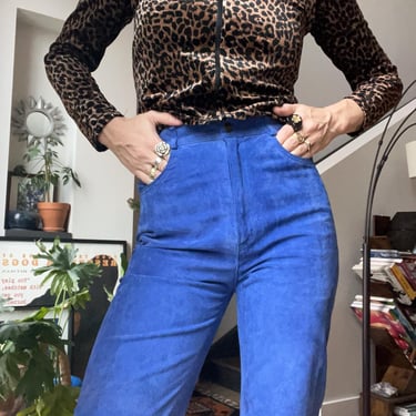VTG Bright Blue Suede High Waisted Pants 