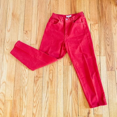 80s Guess Jeans Red Cotton Denim High Rise Straight Leg Jeans | 27