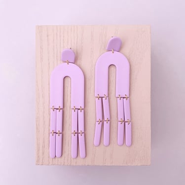 FRINGE in lilac, FW22 Collection, Polymer Clay, Large Statement Earrings, Oversized Modern Minimalist, Hypoallergenic Posts 