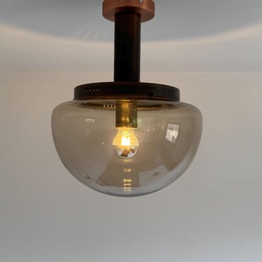 1 of 3 Large Vintage Wall Sconce / Copper & Glass Mushroom Lamp / MCM Ceiling Flush Mount Light / Space Age / Industrial Wall Lamp / 1970s 