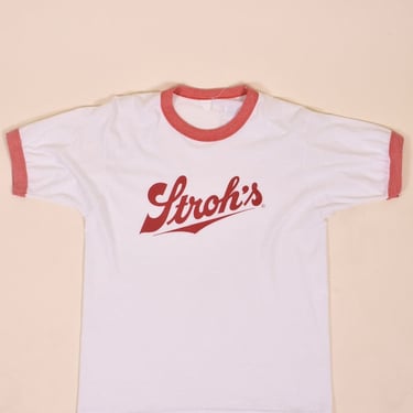 White and Red Stroh’s Beer Ringer Tee, L