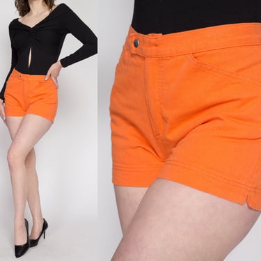 Medium 80s Orange Cheeky Jean Shorts | Vintage Be Bop Mid Rise Denim Booty Shorts 