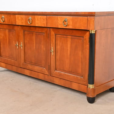 Baker Furniture French Empire Cherry Wood and Parcel Ebonized Sideboard or Bar Cabinet