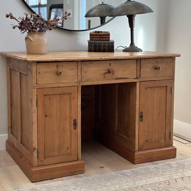 Antique English Pine Pedestal Desk 