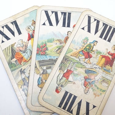 3 Antique Austrian Antique Playing Cards, Piatnik & Söhne Tarot VI VII VIII, Vienna 