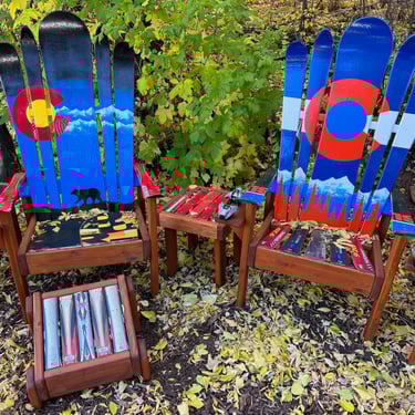 Set of 4 - Denver 4-pack (2) Hybrid chairs and a matching side table and ottoman, Mural Painted Trees, Denver Furniture 