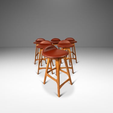 Set of Six ( 6 ) Mid-Century Danish Modern Model OD-61 Counter Height Bar Stools by Erik Buch for O.D. Mobler, Denmark, 1960's 