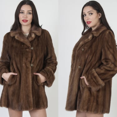 Luxurious Bonwit Teller Brown Mink Coat, Vintage 60s Genuine Real Soft Fur, Designer Button Up Winter Overcoat 