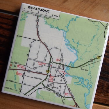 1974 Beaumont Texas Map Coaster. Beaumont Vintage Map Décor. Texas Gift Housewarming. Texas City Map. 1970s. Lamar University. Phillips 66. 