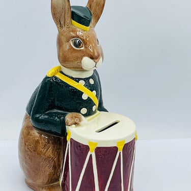 Royal Doulton Bunny bank Rabbit Bunny W/ Drum Still Bank Porcelain Figurine 1967- Excellent 