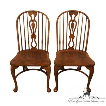 Set of 2 DREXEL Solid Oak Rustic Americana Bowback Windsor Dining Side Chairs 186-611 