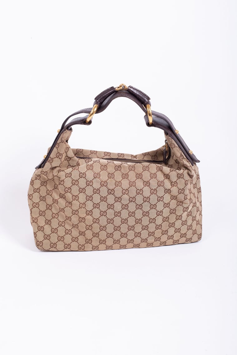 Vintage Gucci Britt Medium Horsebit Hobo Bag Canvas + Leather GG ...