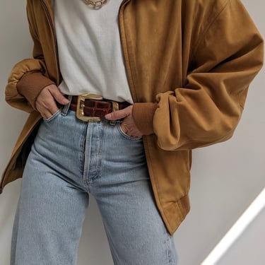 Amazing 90s Timberland Butterscotch Leather Bomber Jacket