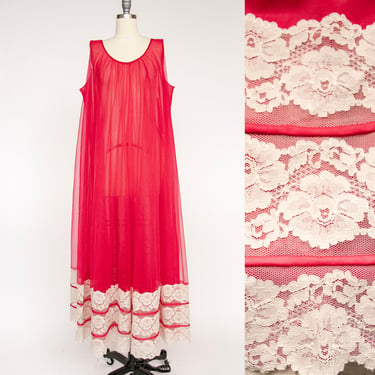 1960s Nightgown Sheer Long Slip Lingerie Dress L/XL 