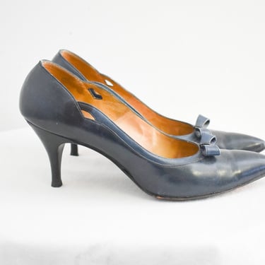 1950s Mario Valentino Navy Stiletto Heels, Size 6 1/2 AAA 