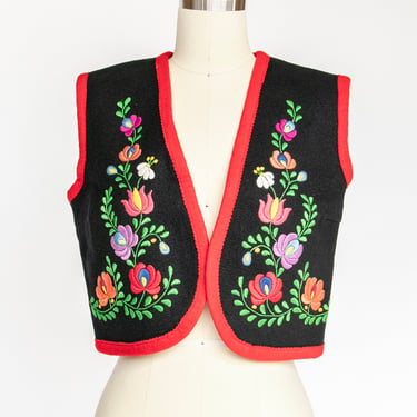 1970s Ethnic Vest Wool Embroidered Waistcoat S 