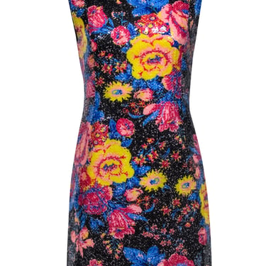 Diane von Furstenberg - Black w/ Multicolor Floral Sequin Sheath Dress Sz 8