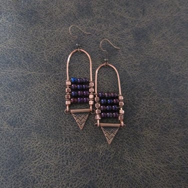 Lava rock chandelier earrings copper and purple 