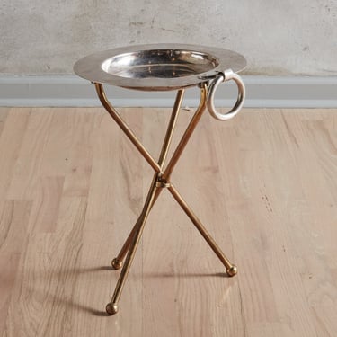 Neoclassical Silver Folding Tray Table with Brass Base, Italy 1960s