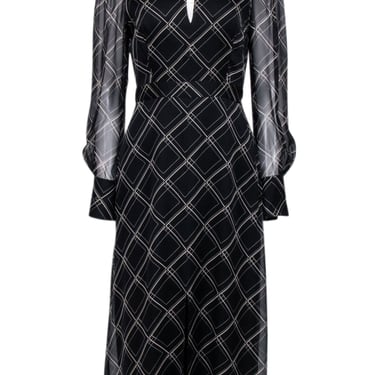 Equipment - Black & Beige Abstract Print Long Sleeve Midi Dress Sz 6