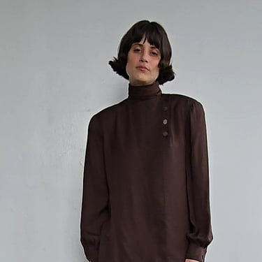 Valentino Chocolate Silk Structured Blouse (L)