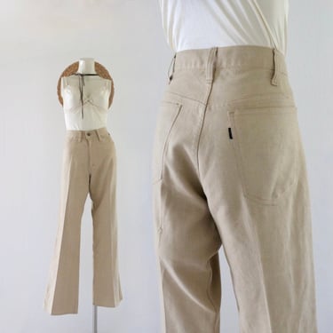 60's Levi's big E black tag trousers - 32 - vintage 60s 70s golden tan beige brown unisex mens womens boot cut woven pants 