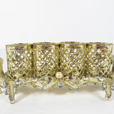 Vintage Ornate Goldtone Vanity Lipstick Makeup Rack - Vintage Ornate Gold Tone Lipstick Holder 