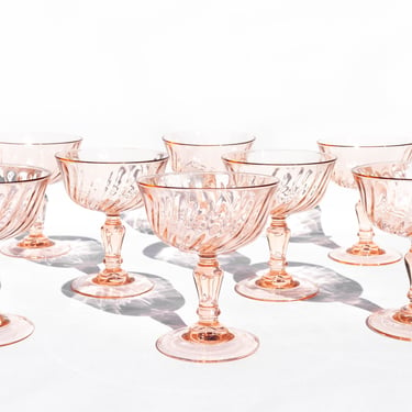 Set of 8 or 6 Vintage Arcoroc France Pink Champagne Glasses, Champagne Coupes, Vintage Barware 