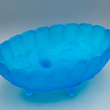 Indiana Glass Garland Satin Mist Oval Center Bowl | Vintage Art Glass Celeste Blue Centerpiece 
