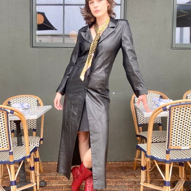 Neo Moment Black Leather Trench Coat