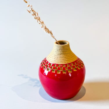 Basket Weave Vase - Red