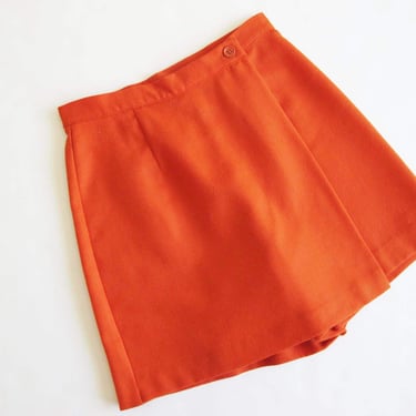 Vintage 90s Orange Wool Skort Mini Skirt XS 25 - 1990s Benetton High Waist Shorts Skirt 