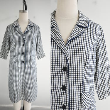 1960s Navy and White Plaid Skirt Suit 