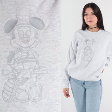 Mickey Mouse Tennis Sweatshirt 90s Disney Sweater Disneyland Grey Sports Shirt Cartoon Crewneck Vintage Retro 1990s Medium Large 