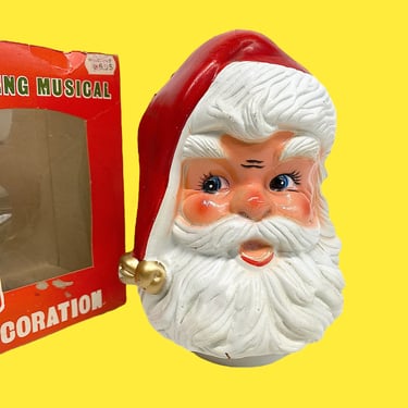 Vintage Revolving Musical Santa Retro 1970s Mid Century Modern + Christmas Decor + WORKS + Plays Jingle Bells + Plastic In Box + Merry Xmas 