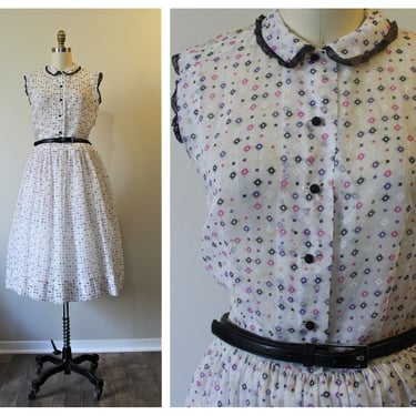Vintage 1940s Betty Barclay Frocks Sheer nylon pink purple Polka Dot White Day Dress  // Modern Size US 2 4 6 Small xs s 