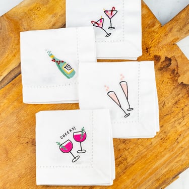 Embroidered Cheers Cocktail Napkins - Set of 4