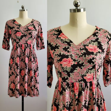 1970s Babydoll Dress with Beautiful Floral Print - 70s Dresses - 70s Women's Vintage Size Large 