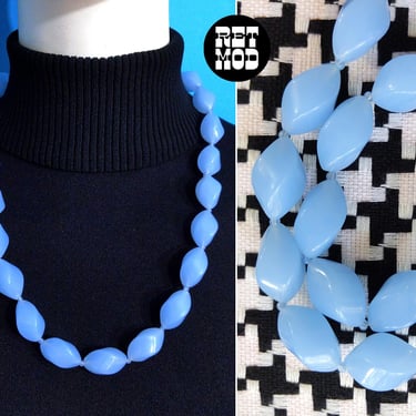 Ethereal Vintage 70s Light Blue Beaded Statement Necklace 