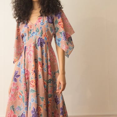 1970s Batik Floral Handkerchief Dress 
