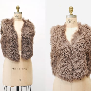 70s 80s Vintage Fur Vest Grey Shag Fur Vest Mongolian Fur Vest Brown Tan // 70s Vintage boho cozy Fur Vest Jacket Gray Small Medium 