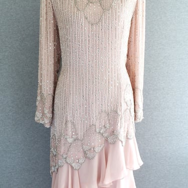 Petal Pink - Beaded - Cocktail Dress - Wedding Guest - Mother of Bride - by Jack Bryan - Marked size 12 
