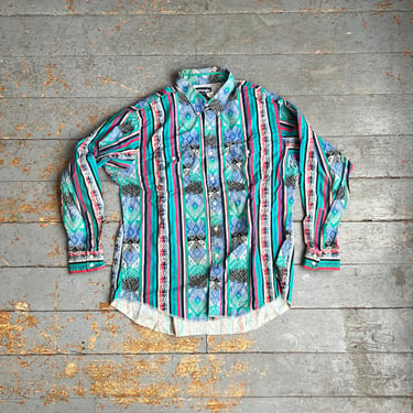 Vintage 1980s Wrangler Southwestern Button Up Shirt 