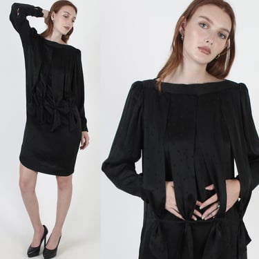 Designer Umi Collection Little Black Dress, Anne Crimmins 80s Avant Garde Outfit, Vintage Wear To Work Silk Material 