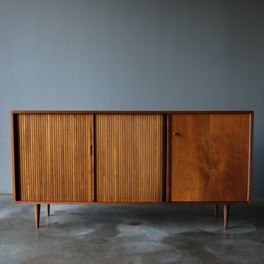 Milo Baughman Walnut Tambour Door Credenza for Glenn of California, c.1960