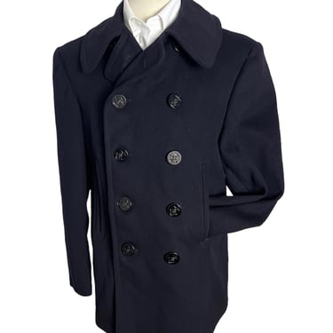 Vintage 1940s US Navy 10-Button Wool Pea Coat ~ size 40 ~ USN WWII Era ~ Corduroy Pockets ~ Named / Stencil ~ Chinstrap 