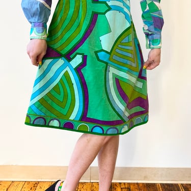 70s EMILIO PUCCI ベロアロングスカート イタリア VINTAGE 70's Emilio Pucci Velvet Psychedelic Turquoise Purple Vivid
